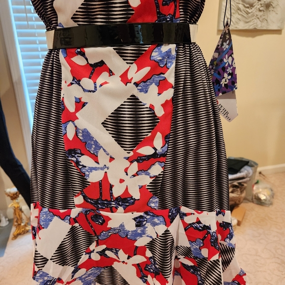 NWT PETER PILOTO Floral Belted Size 2 Dress Red, Black, Blue Spring Summer - Picture 9 of 15